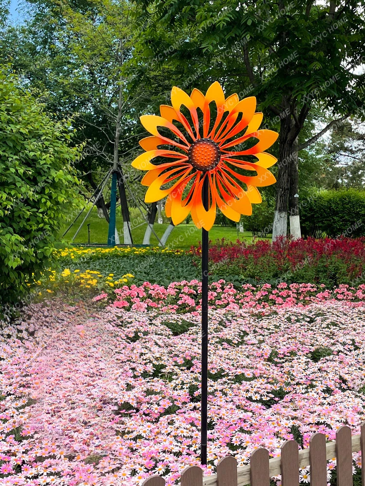 Sunflower Iron Double-Sided Windmill Garden Courtyard Villa Decoration Rotating Outdoor Decoration Creative Landscape