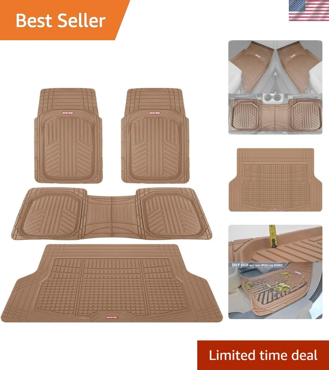 

FlexTough Beige Floor Mats for Cars & Cargo Mat Full Set - All Weather Front ...