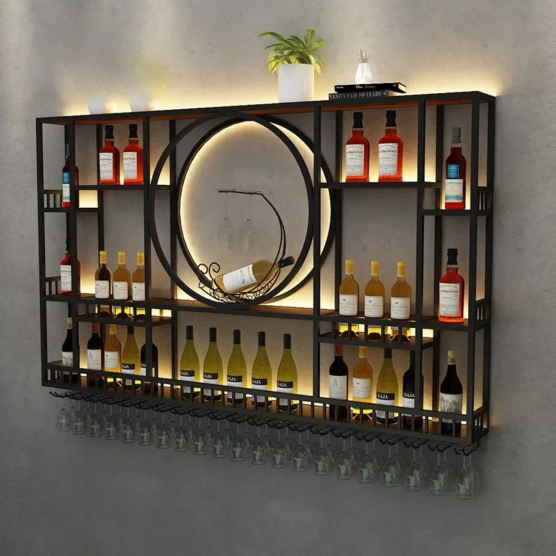 Wand halterung Display Wein regale Küche moderne Luxus Gold Wein regal Display große Spirituosen geschäft Stojak na Wino Bar Möbel