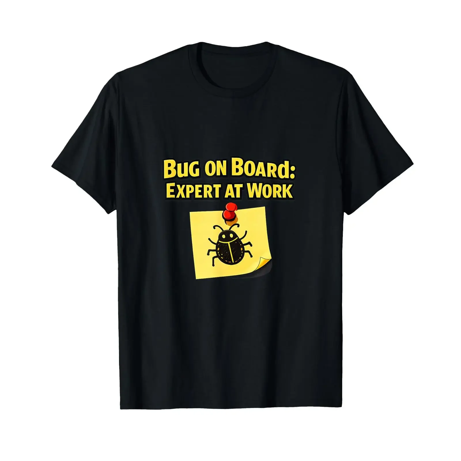 Bug on Board Debugging Humor Sticky Note Design T Shirt vintage Washed Stretched streetwear fashion Versatile Casual