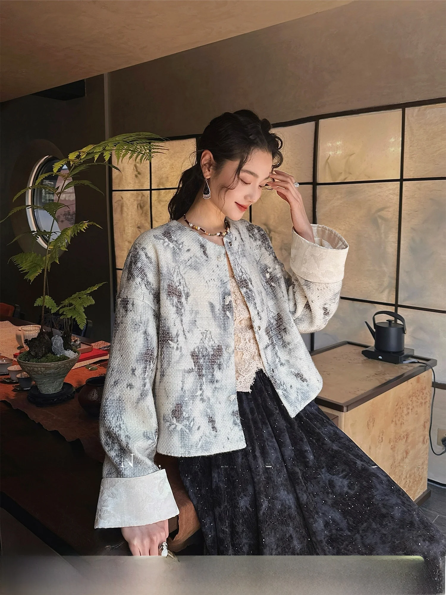 

Sanji Bla Flower New Chinese Sle Cotton Jaet adient Dyeing Weave Texture Turnover Sve ular This Year Online Exc...