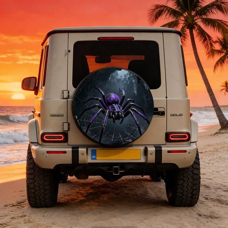 

Purple Spider Web Tire Cover Durable Polyester Spare Tire Protector for SUV and Trucks