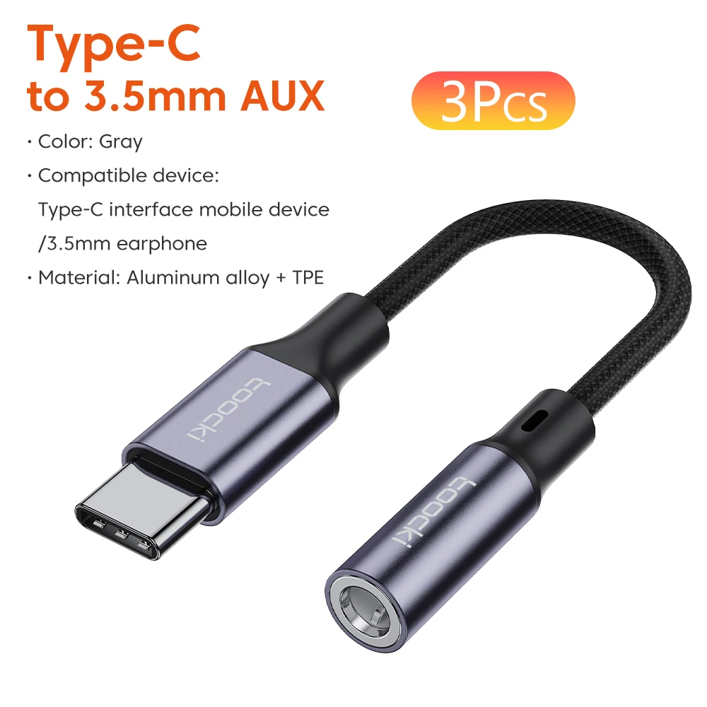 Toocki Type C naar 3,5 mm oortelefoonaansluiting AUX USB C-kabel Hoofdtelefoonadapter 3,5 jack audiokabel voor Huawei P20 Xiaomi Mi 13 Samsung