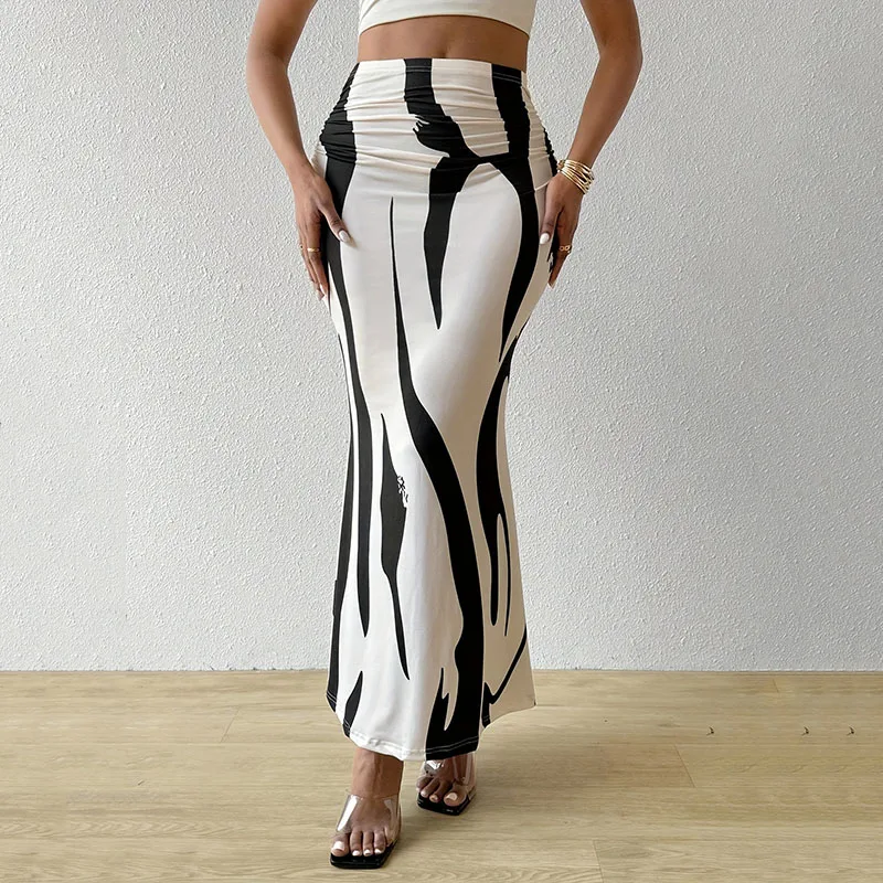 Women's High Waist Bodycon Mermaid Skirts Elegant Pencil Maxi Skirts Zebra Print Hip Wrap Fishtail Skirts Women Party Club Skirt