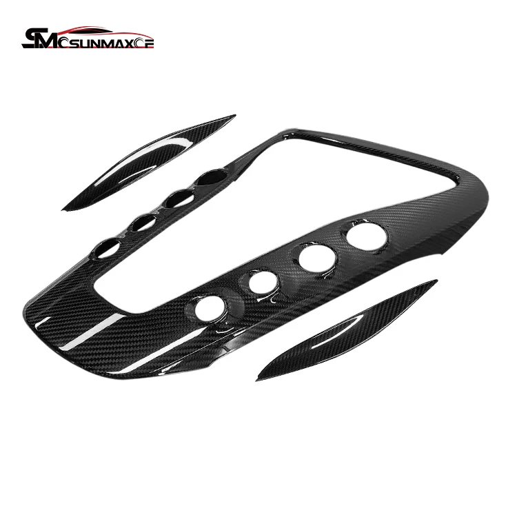 Sunmax حقيقية 3K قبل preg ألياف الكربون الداخلية مركز وحدة التحكم والعتاد التحول لوحة الكسوة لمرسيدس بنز AMG GT GTS GTR 2016-2018