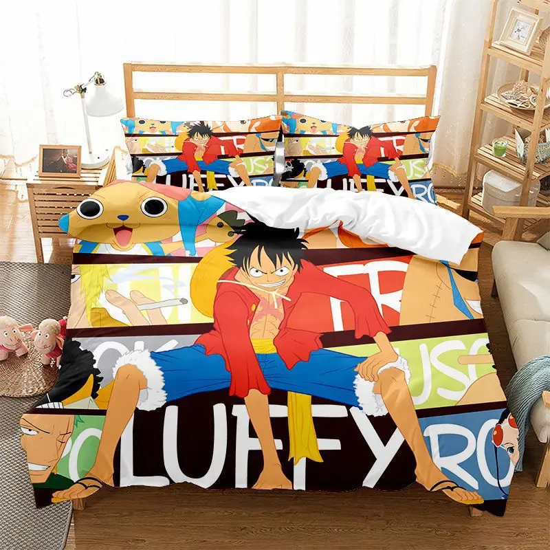 Anime One Piece Boys Double Duvet Cover Comforter Sets Cartoon Luffy Zoro Nami Sanji Sheet Bedspreads view 3