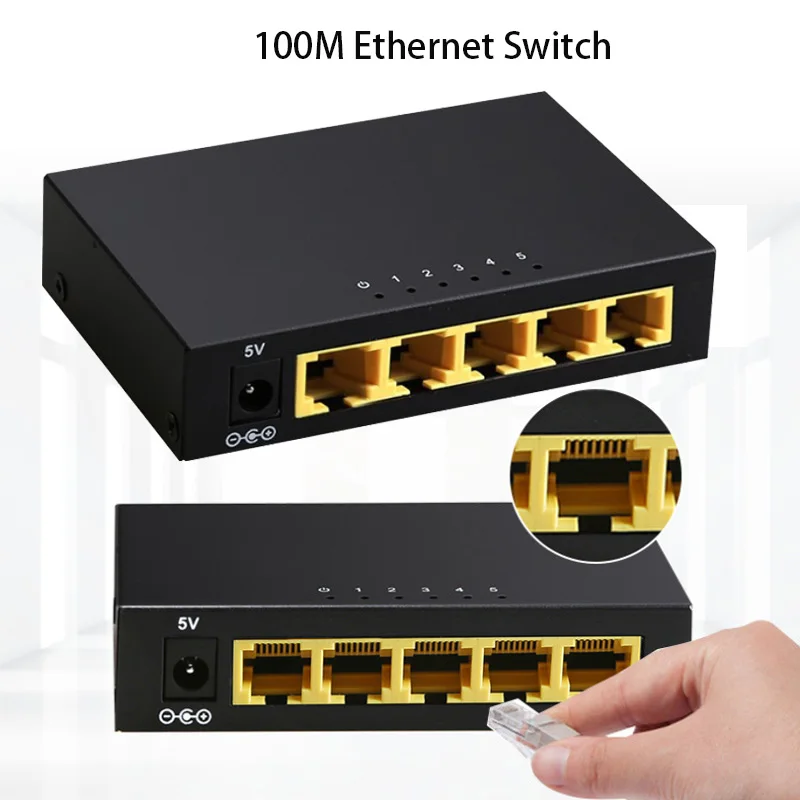 

RJ45 Hub Plug and Play Интернет-сплиттер, коммутатор sharing, 5-портовый коммутатор 100 м, адаптер локальной сети RJ-45, быстрый Ethernet, игровой сетевой коммутатор
