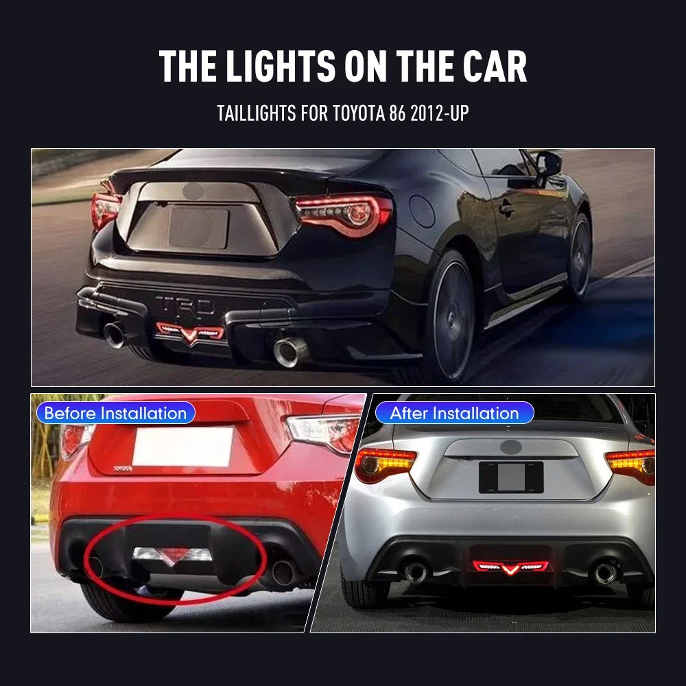 زوج من أضواء خلفية LED لتويوتا 86 12-UP (مصد LED) عكس الفرامل إشارة دوران السيارة الخلفية الذيل ضوء الجمعية التوصيل والتشغيل