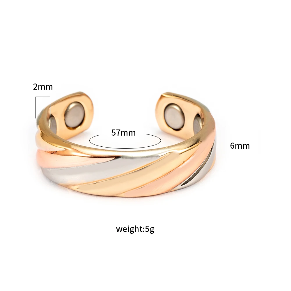 Wollet Fashion Ladies Ring 3 Color Gold Silver Rose Copper Magnetic Ring Adjustable Size Female Magnet Jewelry Finger Wear