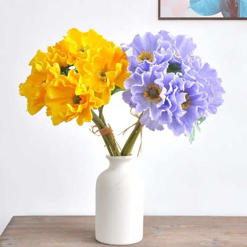 

INDIGO-Artificial Corn Poppy, PU Real Touch, Home Table Decoration, Wedding, Artificial Flower, Event Party, 32cm, 5Pcs