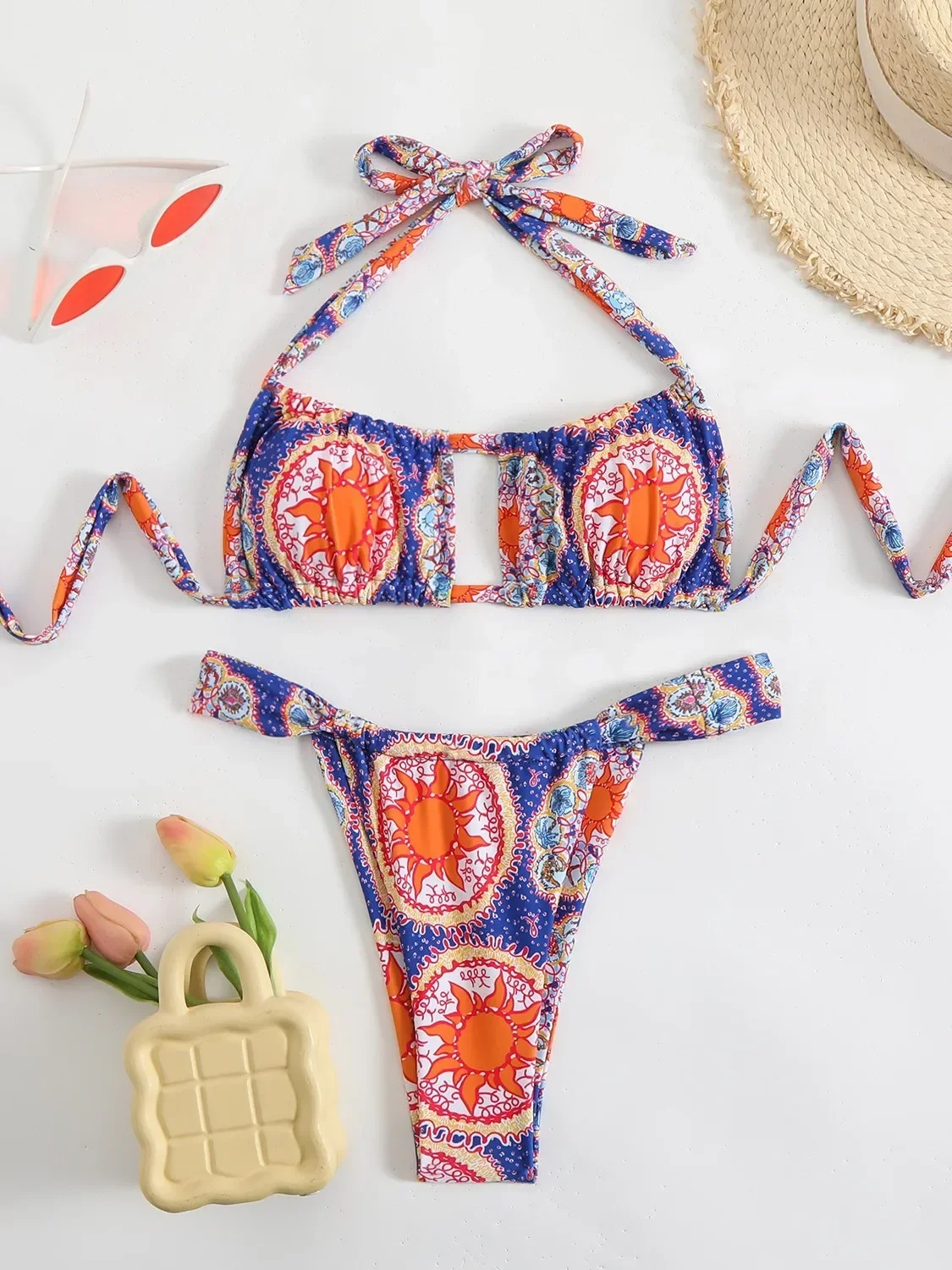 

Сексуальные комплекты бикини в красную полоску, женские плиссированные ажурные бюстгальтеры пуш-ап, стринги, купальник, лето 2025 г., купальный костюм, микро купальники, бикини