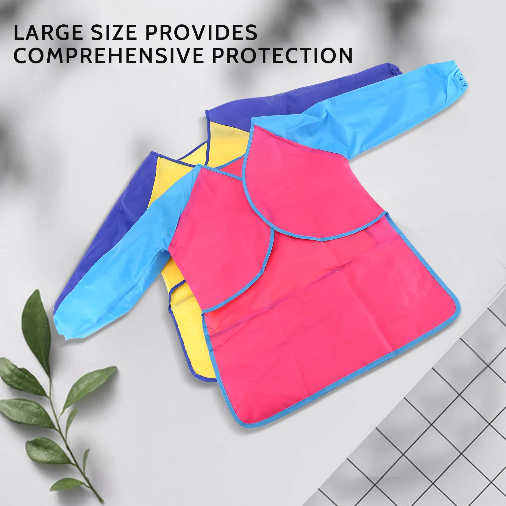 

A71Z Pack Of 2 Kids Art Smocks, Children Waterproof Artist Painting Aprons Long Sleeve With 3 Pockets For Age 2-6 Years