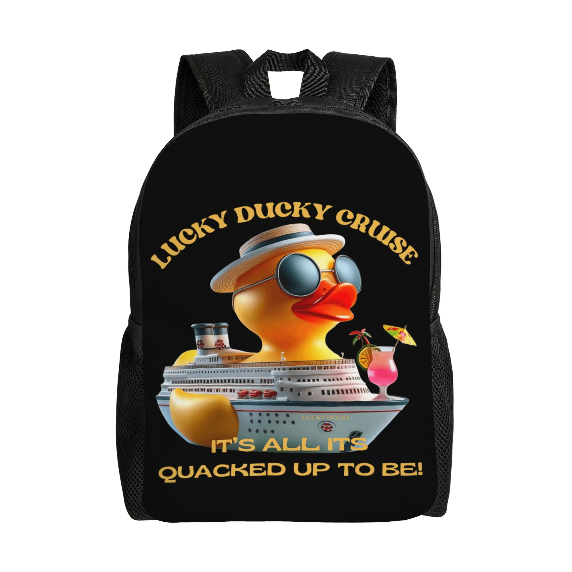 Lucky Ducky Cruise It‘s All It’s Quacked Up to Be Backpack  Women Men Polyester Workout Backpacks Pattern Cool School Bags