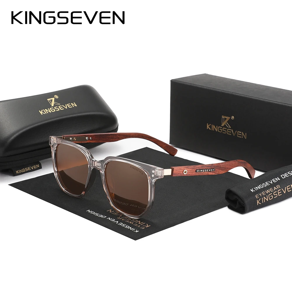 

KINGSEVEN Retro Wood Grain Leg Polarized Anti-UV400 Sunglasses Women's Round Face Glasses Fashionable Sunshade Driving Eyewear