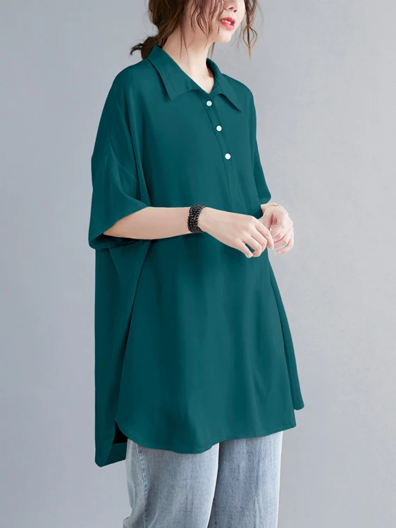 plus Size Women's Loose Fit irt Slimming Medium Length ort Sve Cover Belly Faionable Casual  Neline Summer irt