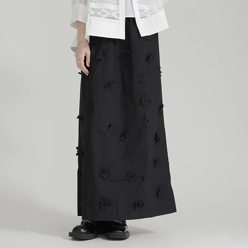 Summer haute couture new Chinese style minority design, heavy-duty flower hollowed out mid length women's skirt