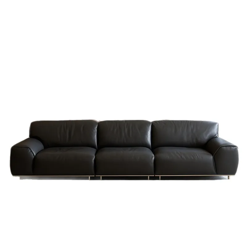 

Full-grain green leather sofa, leather bison sofa three-person straight row