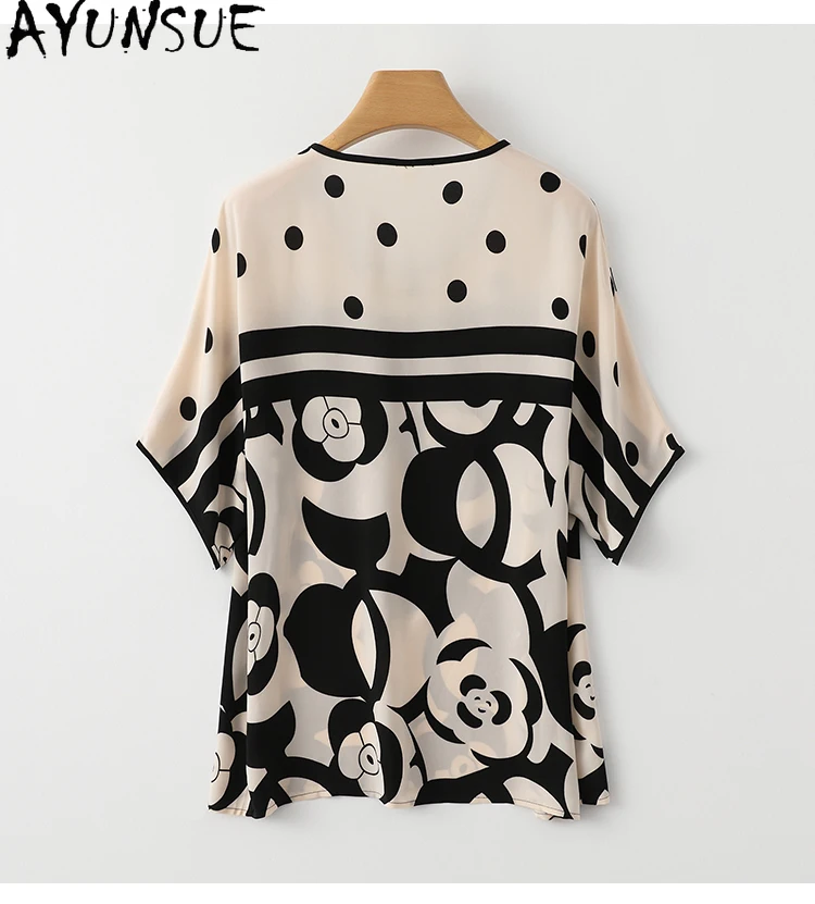AYUNSUE 92% Genuine Mulberry Silk Womens Shirts New 2024 Womens Summer Clothes Polka Dot Shirt Fashion Tops Рубашка Женская