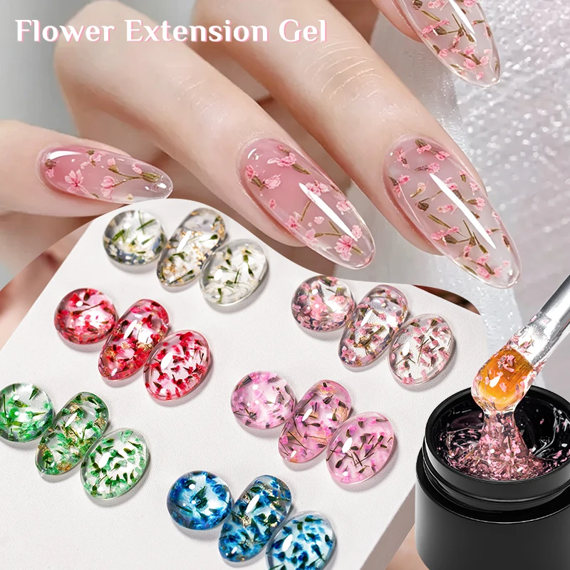 Flower Quick Extension Gel Nail Polish Dried Flower Construct UV Hard Gel Semi Permanent Acrylic Extension Nail Art Varnish DIY