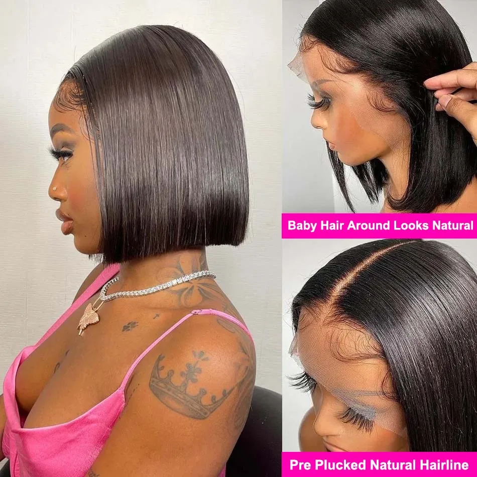 Short Bob Wigs Straight 13x4 Lace Frontal Human Hair Wigs For Black Women Pre Plucked Brazilian Transparent Lace Front Wigs 180%