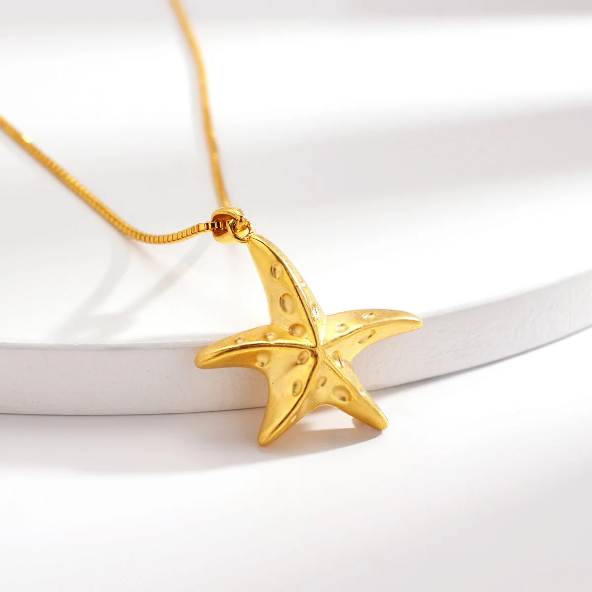 AU999 Gold Necklace Womens Fashion Small Starfish Clavicle Chain 24K Pure Gold Pendant Unisex Jewelry