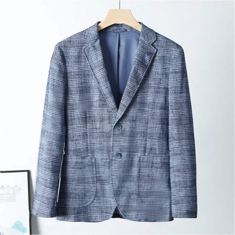 

Ele Gentleman's Cheered Busin Casual Suit Spring Faion Men's Coat Blue ey Cheered Q002A Label Removed