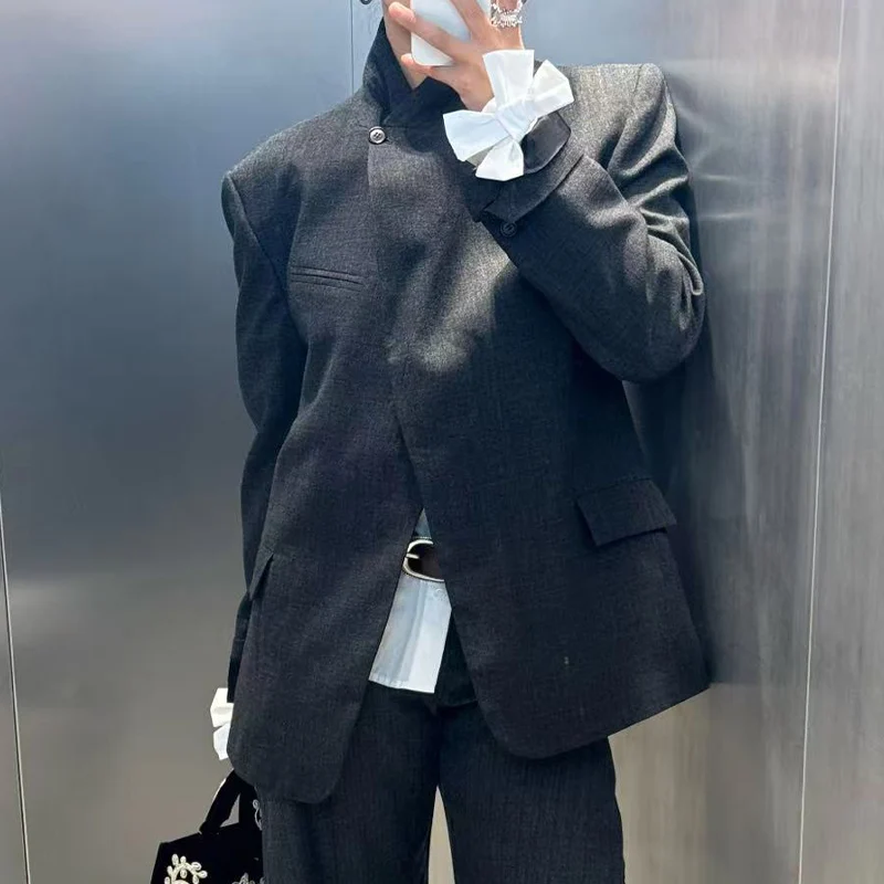 سترة نسائية بياقة واقفة وجيوب بأزرار غير متماثلة وأكمام طويلة سترة أنيقة في مكان العمل سترة Trafizaran #3