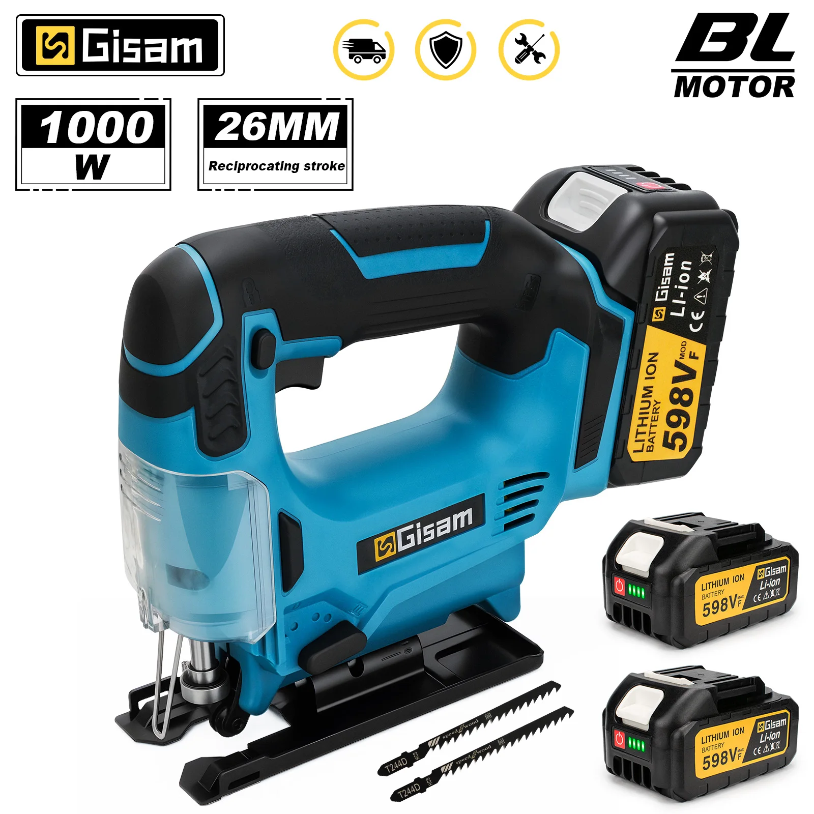 

Gisam 26mm Electric Jigsaw Portable Cordless Saw Multi-Function Wood Cutting Woodworking Machines For Makita 18V Battery pin