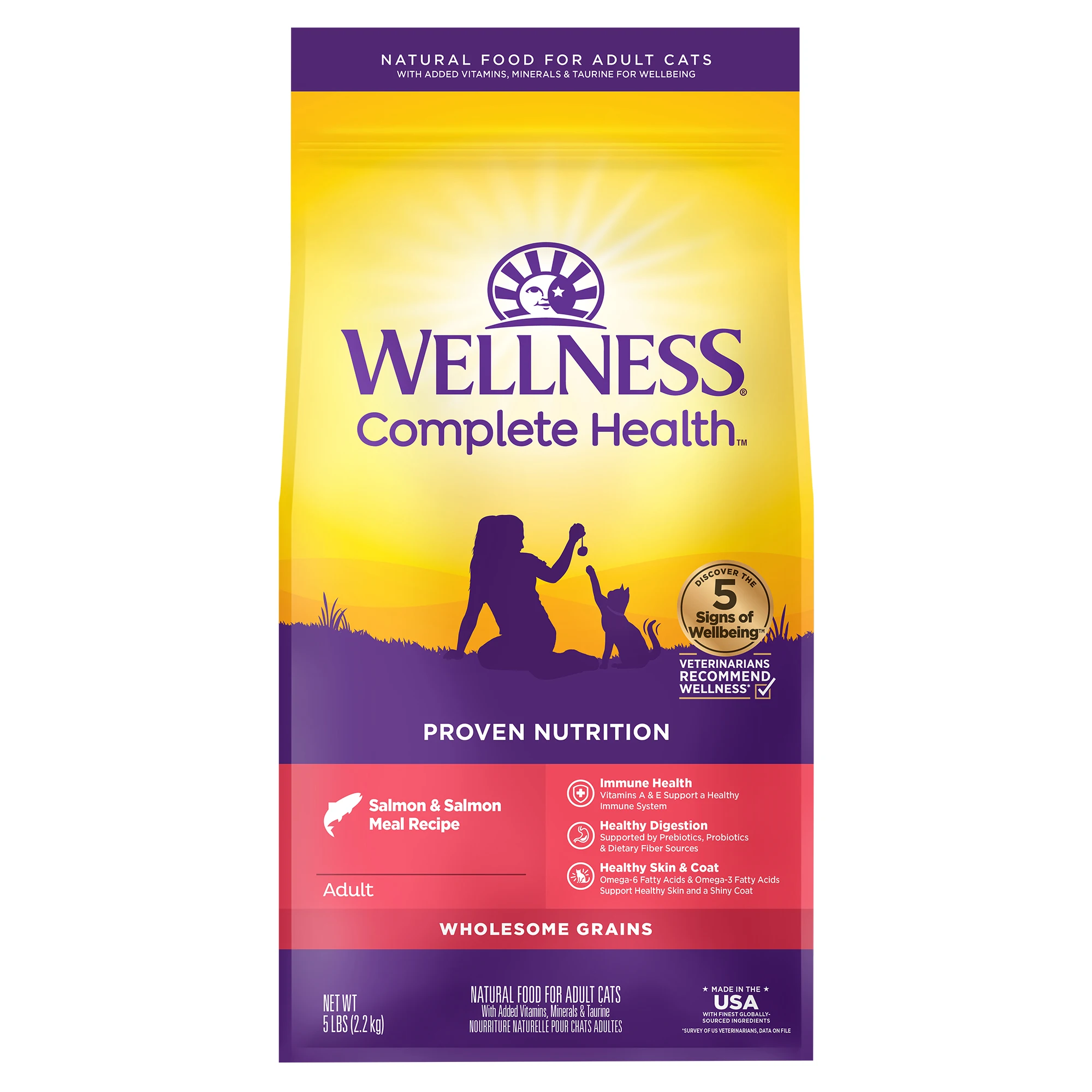 Complete Health Adult Dry Cat Food Natural Wholesome Grains Salmon Recipe 5 lb Bag