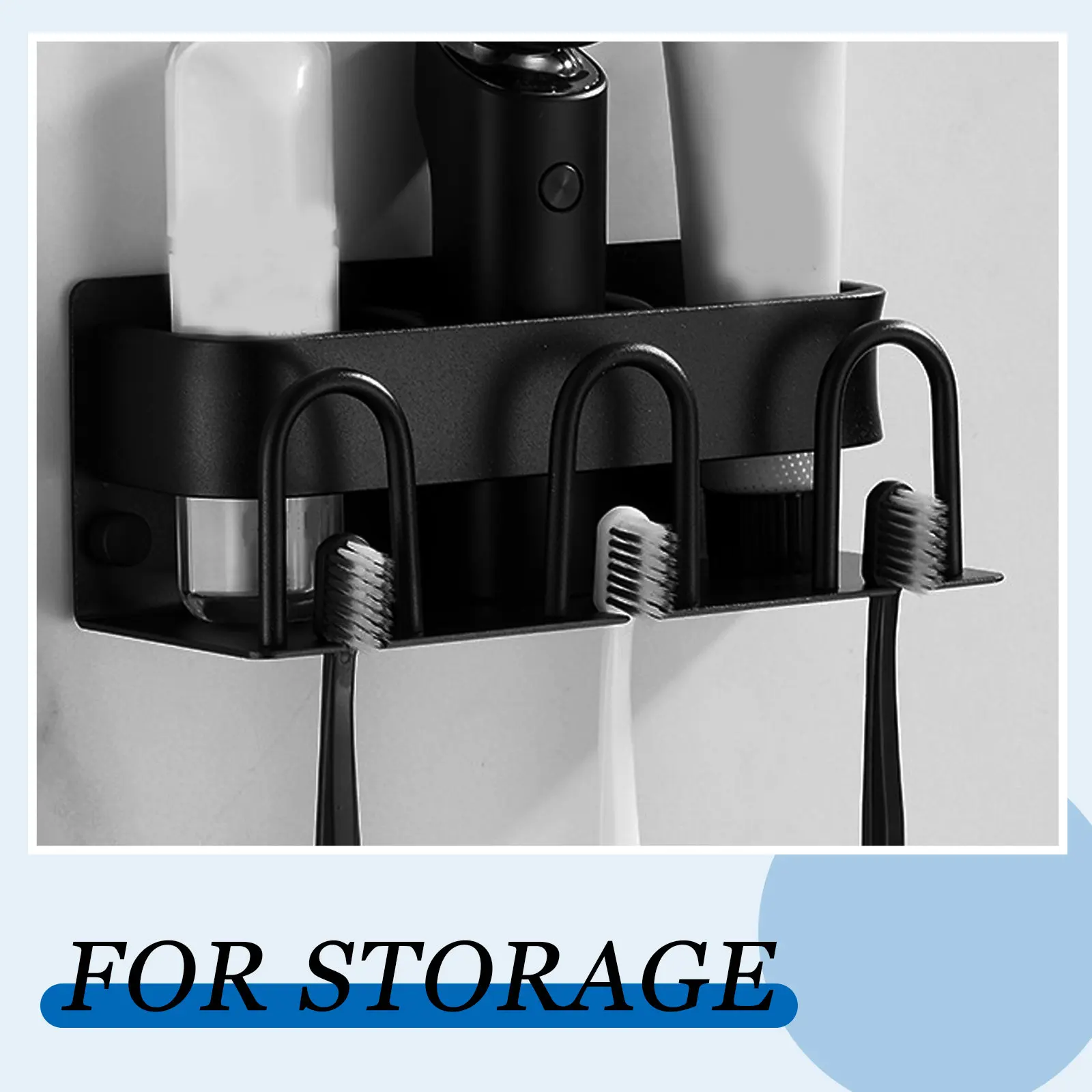 

Wall-Mounted Toothbrush Holder Aluminum Metal Toothpaste Cup Rack Multi-Functional Bathroom Organizer Storage Shelf