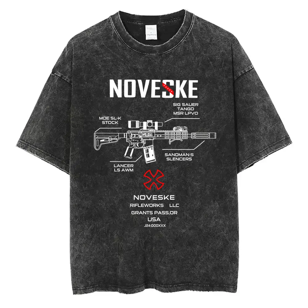 

Washed Vintage Tactical Gun Noveske Graphic T-shirt Men Casual Cotton Retro T-shirts Men's Fashion Oversized T Shirts Streetwear