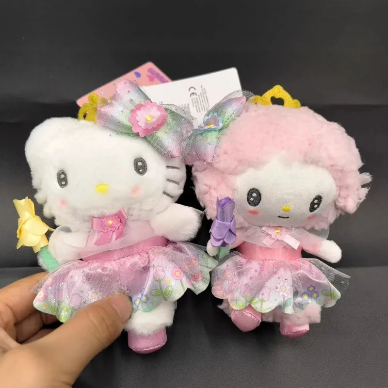 

13cm Sanrios Heart Blooming Series HelloKittys Keychain Decoration Piano Plush Doll Girl Kawaii School Bag Pendant Birthday Gift