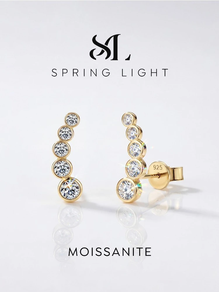 Glänzende 0,86 CT gebogene Ohrstecker mit echtem Moissanit-Diamant für Damen, echtes Geschenk, Schmuck für Dates und Jubiläen – Detail 1