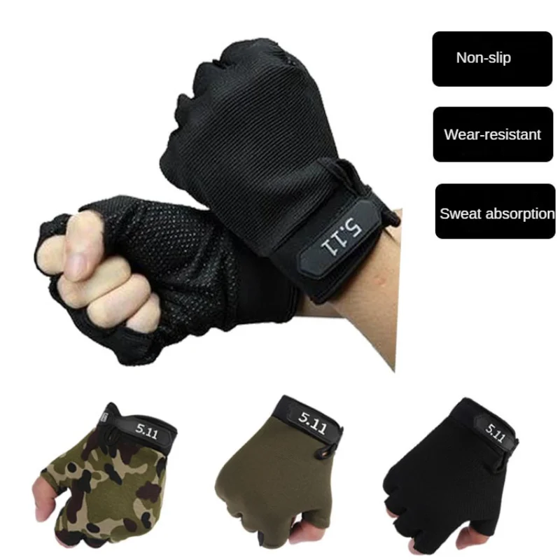 Guantes de medio dedo para hombres y mujeres, adultos, niños, estudiantes, camuflaje, Protección deportiva, antideslizante, transpirable, táctica