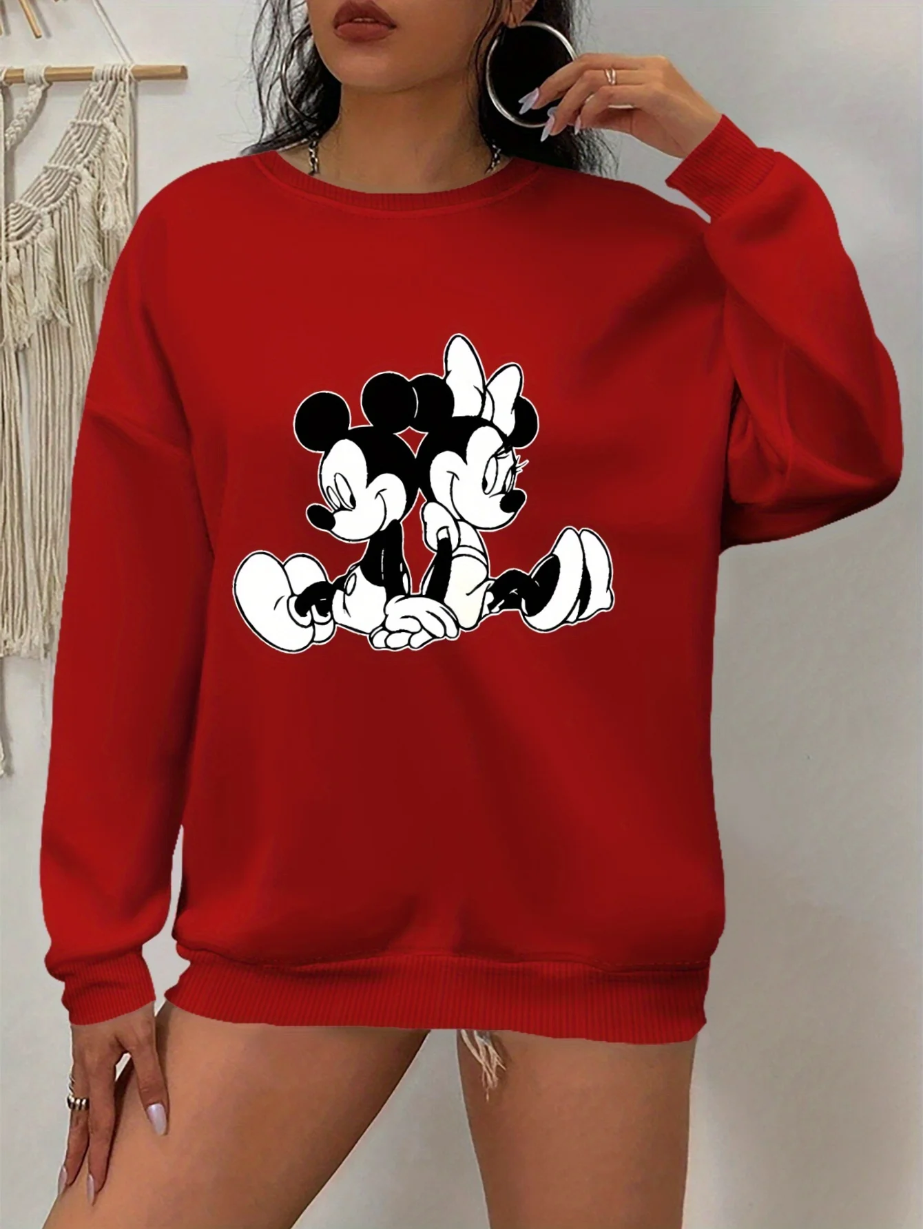 

Свитер-пуловер с Минни Маус Диснея, модный свитер унисекс с круглым вырезом большого размера, осенне-зимний флисовый повседневный уличный свитер