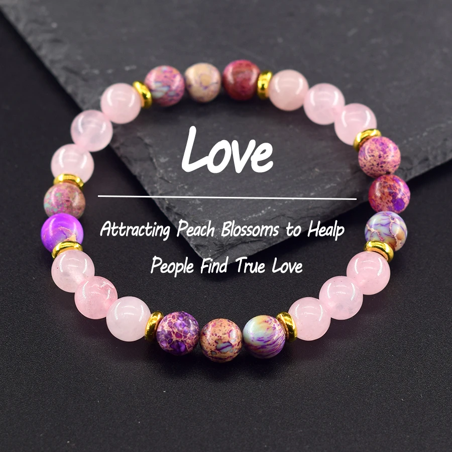 Purple Natural Stone Beads Bracelet Women Emperor's Stone Rose Quartz Agalmatolite Bring Good Lucky and Love for Family Friend