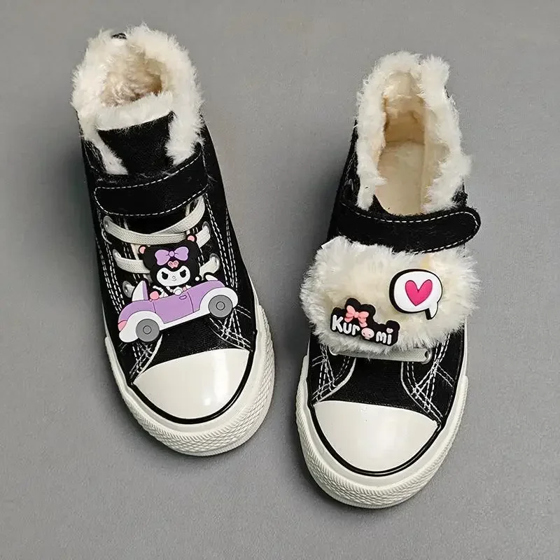 

Sweet Kuromi аниме Sanrio Ins, хлопковая обувь, милые детские кавайные теплые парусиновые туфли с героями мультфильмов, милые подарки для девочек