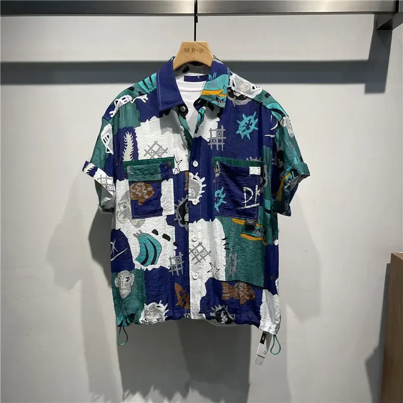 

LIBIELIY New Summer Printed Short-sleeved Shirt For Men's Fashion Brand Handsome American Fashion Versatile Loose Casual Shirt
