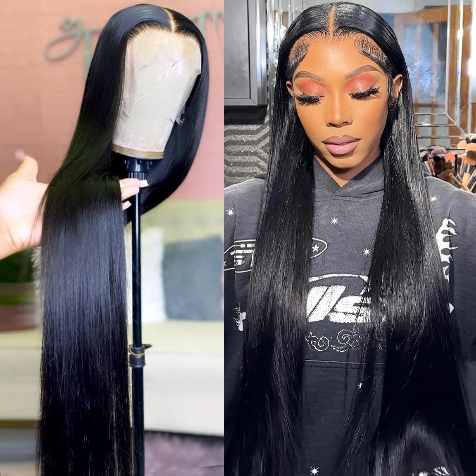 250% Density 13x6 HD Transparent Straight Lace Frontal Wigs Human Hair Remy 30 32 inch 13x4 Straight Lace Front Wigs for Women