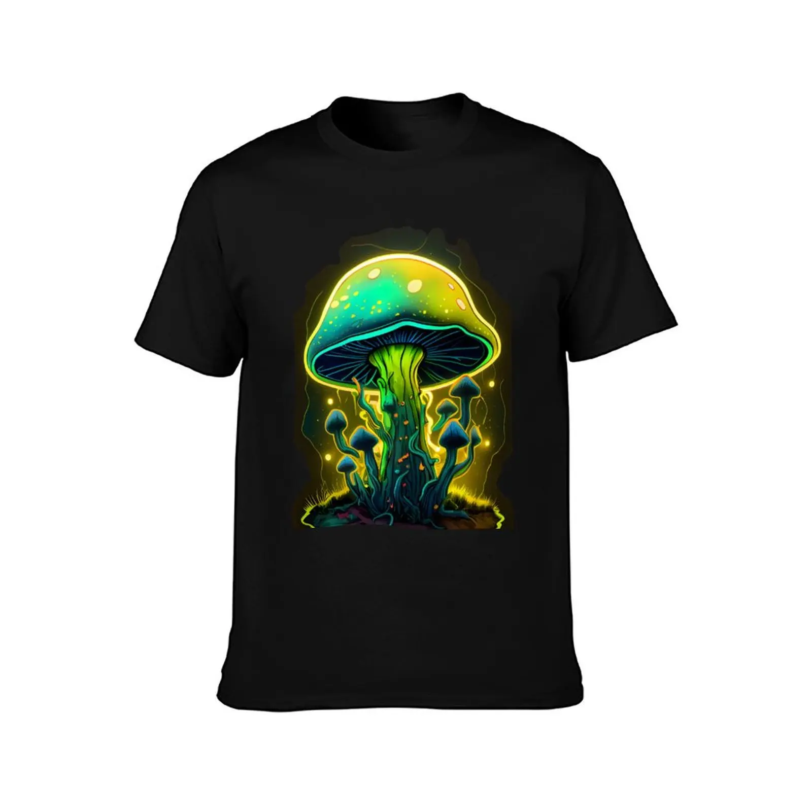 Psychedelic Neon Mushroom Toadstool in Greens and Oranges T-Shirt Novelty Graphic Tee Shirt T-Shirt