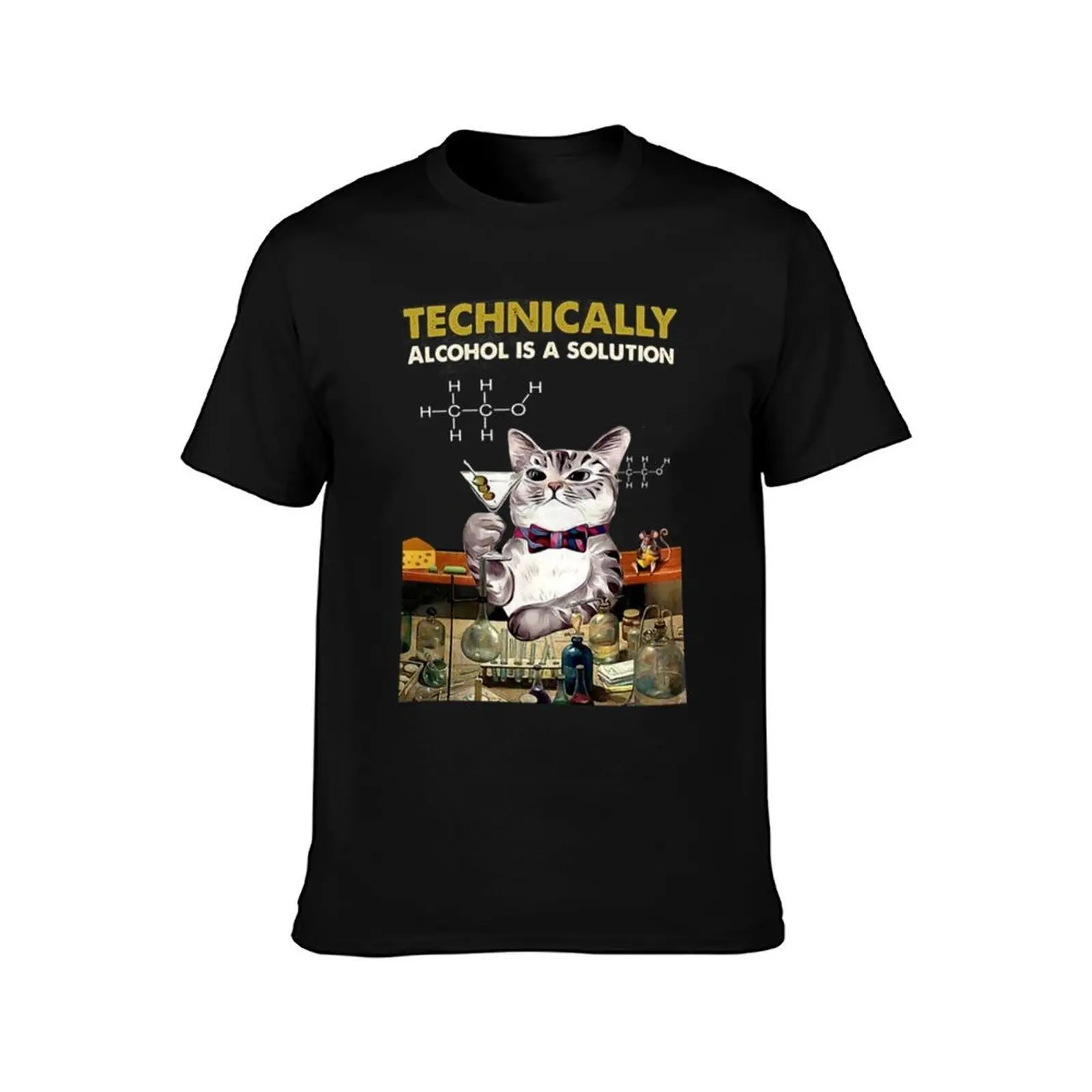 Cat Technically Alcohol Is A Solution T-Shirt Simple Trendy Casual T-Shirt