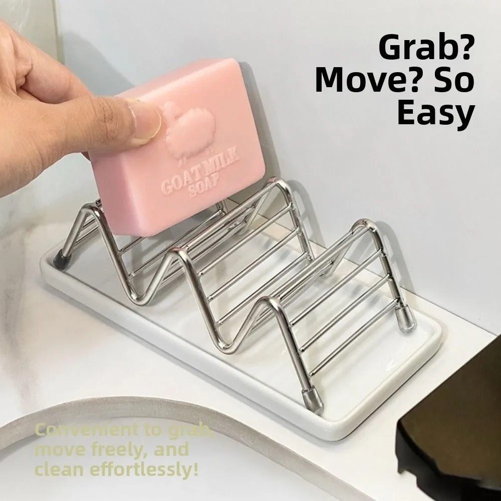 

Stainless Steel W-Shaped Soap Holder Non-slip Space Saving Soap Dish Drain Tray Rust-proof Soap Storage Rack Sink Countertop