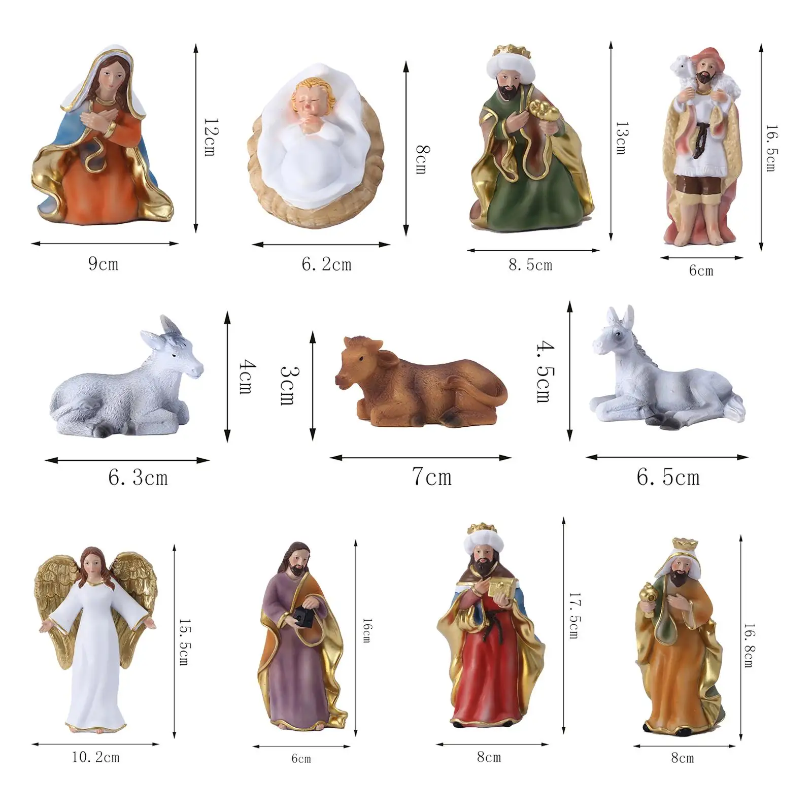 11Pcs Nativity Figurine Worship Ornament Decor Holy Family Manger Set Birth of Jesus Statue Set for Office Tabletop Shelf view 3