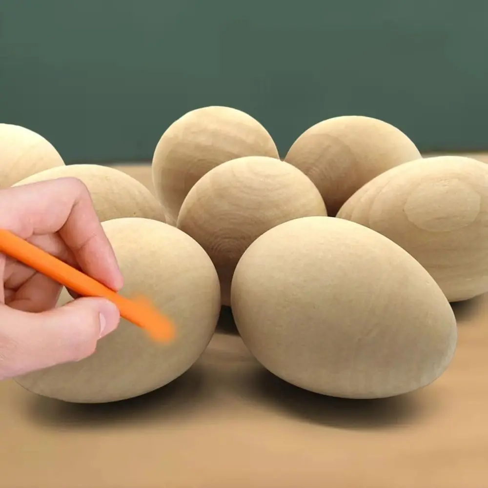 

10PCS DIY Natural Wood Simulation Eggs Educational Toy Smooth Surface Unfinished Fake Eggs Graffiti Easter Egg Kindergarten