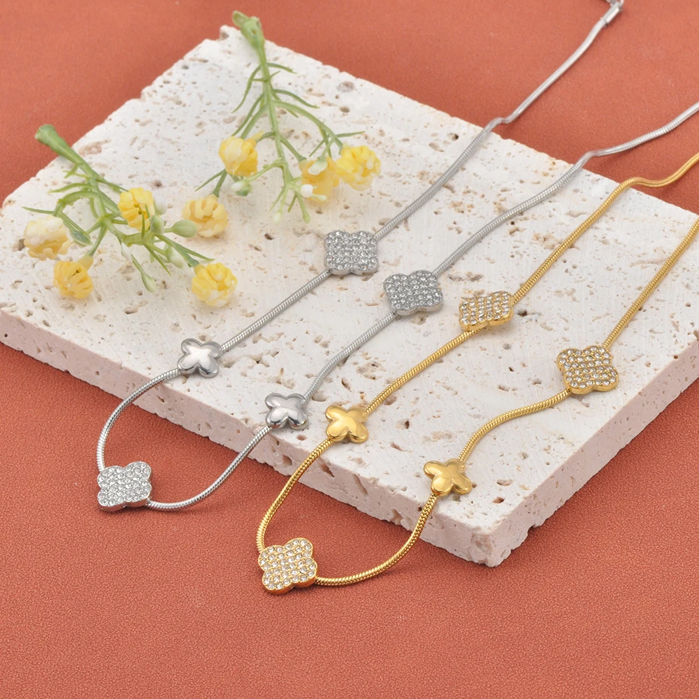 Lokaer العصرية الزركون زهرة سلسلة قلادة سوار الفولاذ المقاوم للصدأ مجوهرات حساسة للنساء مقاوم للماء هدية حفلة N25160