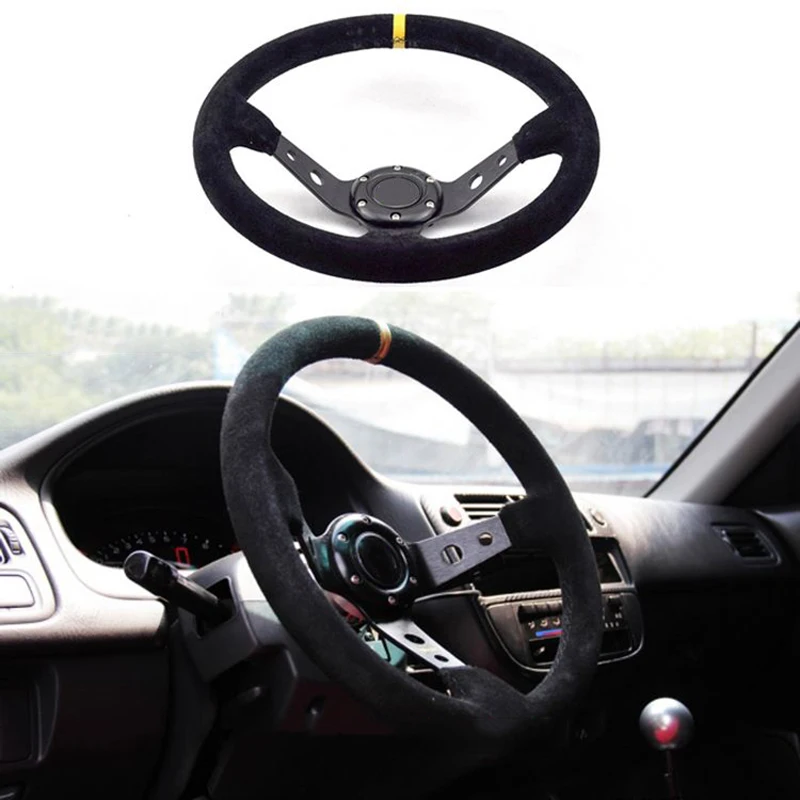 Universal 14 inch OMP 350mm Suede/PVC/ABS Auto Racing Steering wheels Deep Corn Drifting Sport Steering Wheel