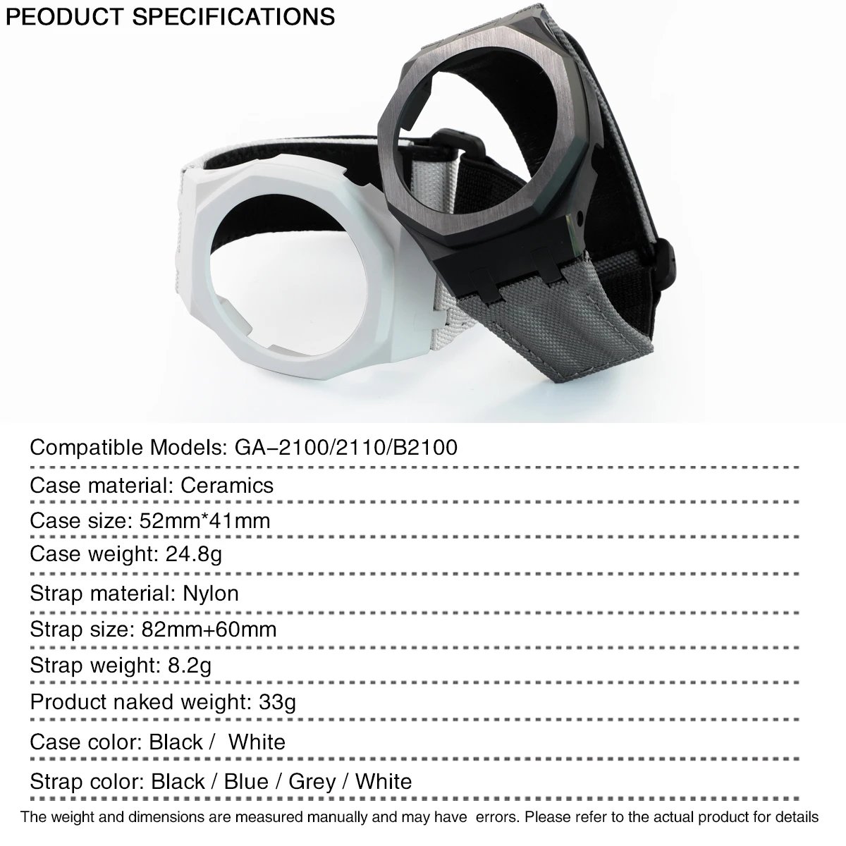 Ceramic case nylon strap watch modification accessory compatible with GA-2100 GA-B2100 GA-2110 model.