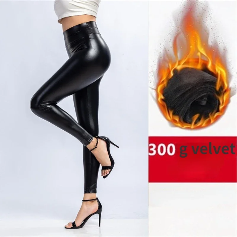 

Winter Pu Leather Leggings for Women Warm Leggins Black Velvet Leggins High Waist Leggings Stretchy Skinny Plus SizeLeggings
