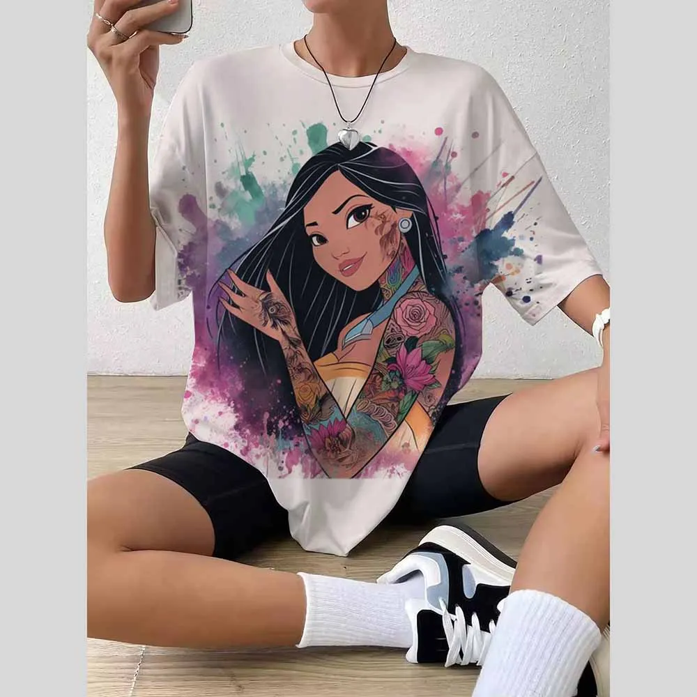 Top blouse woman trend 2025 women 3D Disney Princess print t shirts shirts blouse fashionable summer ropa para Mujer