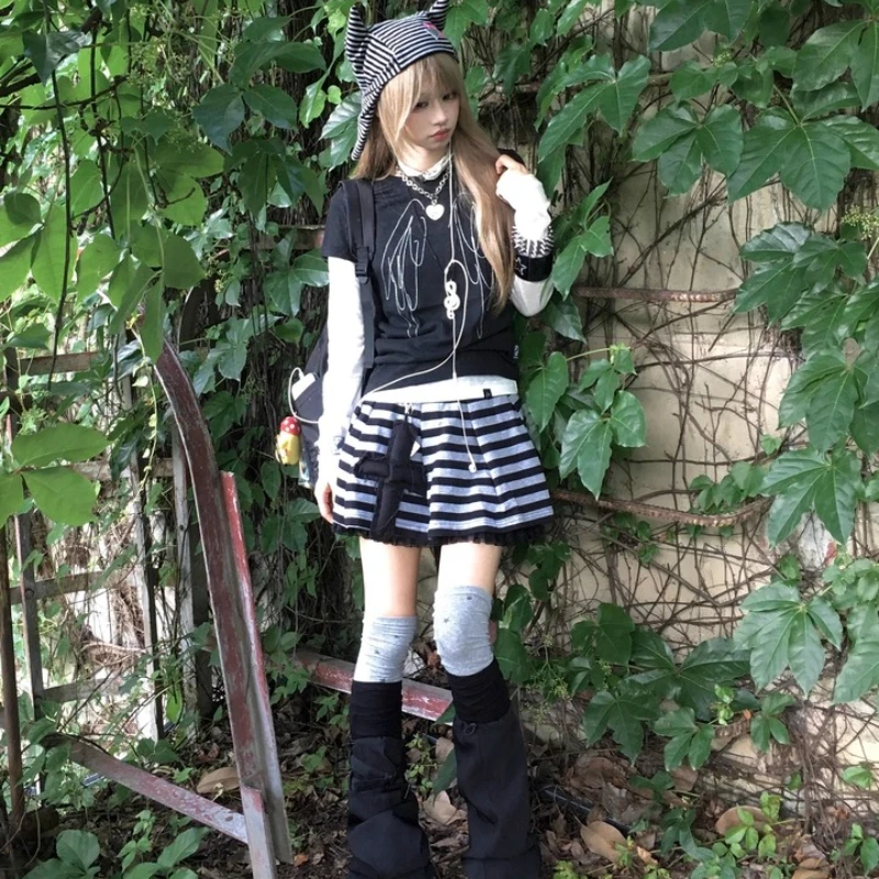 Original Design Retro Gray Star Print Stretch Knit Women's Socks Autumn New Sweet Cute Versatile Slimming Leg Warmers Ladies